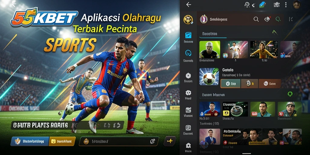 Tampilan antarmuka aplikasi 55KBET dengan fitur olahraga.