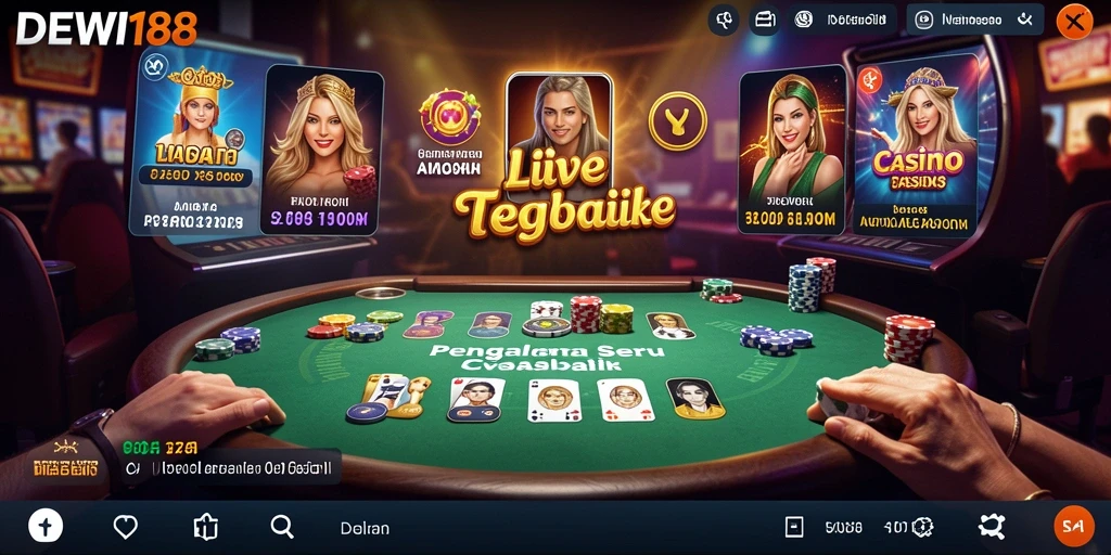 Screenshot gameplay DEWI188 yang menunjukkan dealer langsung dan pemain aktif.