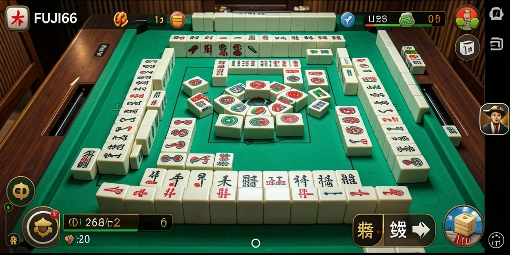 Screenshot utama FUJI66 menampilkan aksi permainan Mahjong yang mendebarkan.