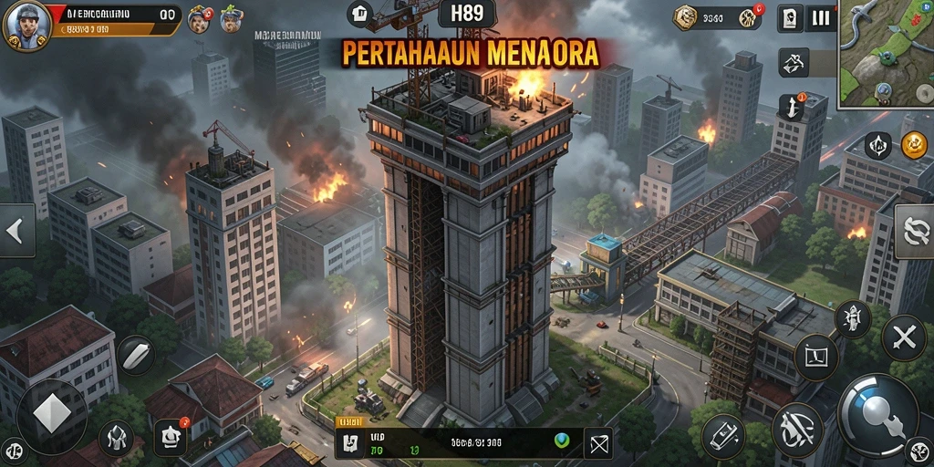 Screenshot gameplay H89 menampilkan aksi Tower Defense yang mendebarkan.