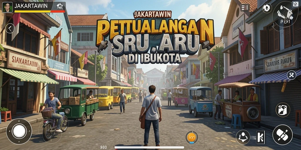 Screenshot gameplay JAKARTAWIN yang menampilkan petualangan seru di Jakarta.