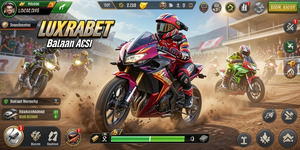 Tampilan gameplay LUXARABET yang seru dan penuh aksi balapan motor.