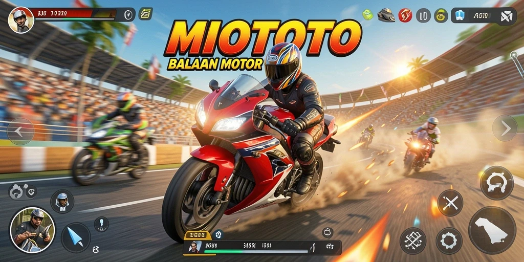 Gameplay dramatis dari MIOTOTO dalam balapan motor.