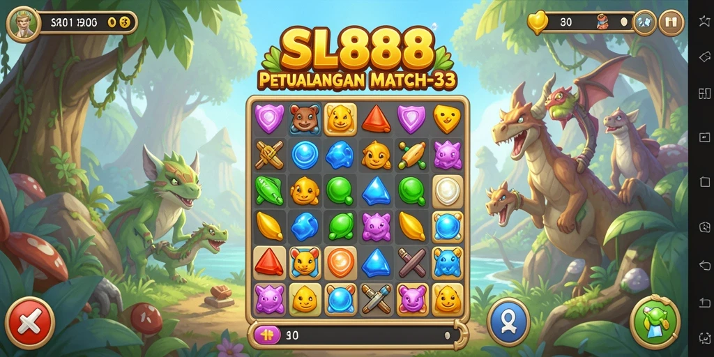Tangkapan layar gameplay SL888 menampilkan aksi seru game Match-3.