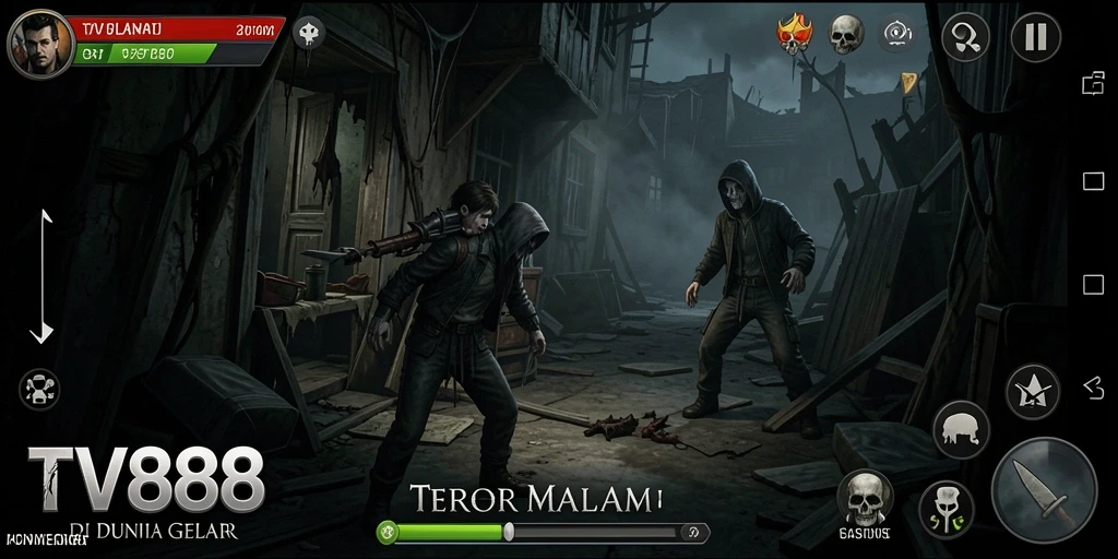 Screenshot gameplay TV888 yang menampilkan suasana menyeramkan dan grafik luar biasa.